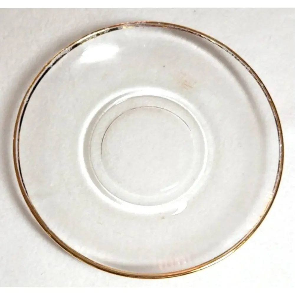 Vtg 40s 50s Jeannette Glass Gold Gilding Trim Mustard Honey Jar Lid Saucer Plate